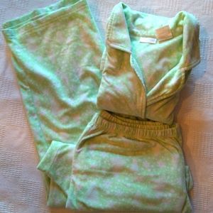 Sweet Treasures Women's Green White Fleece PJ set size XL